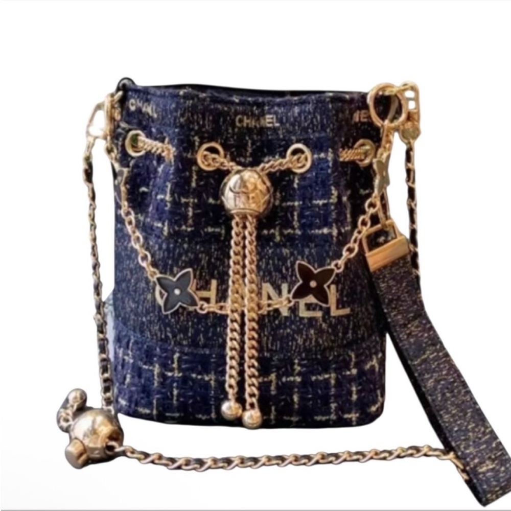 CHANEL Upcycled Blue and Gold Mini Bag with Charms